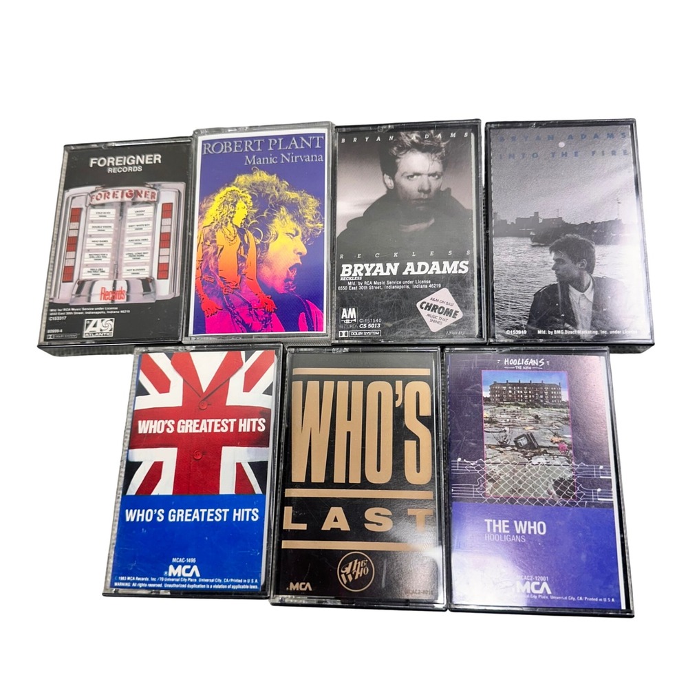 Classic Rock Cassette Tape Lot The Who Bryan Adams Foreigner Robert Plant vtg
